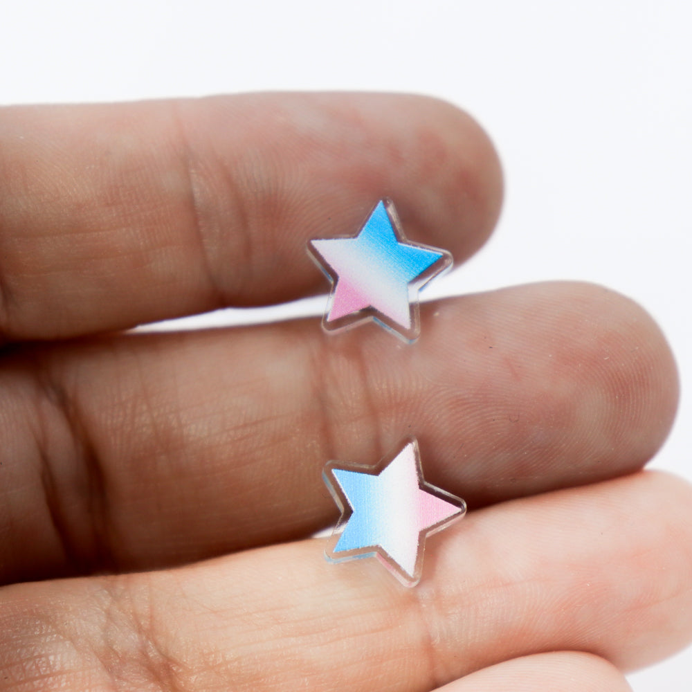 Teeny Tiny Star Stud Earrings in Trans Pride
