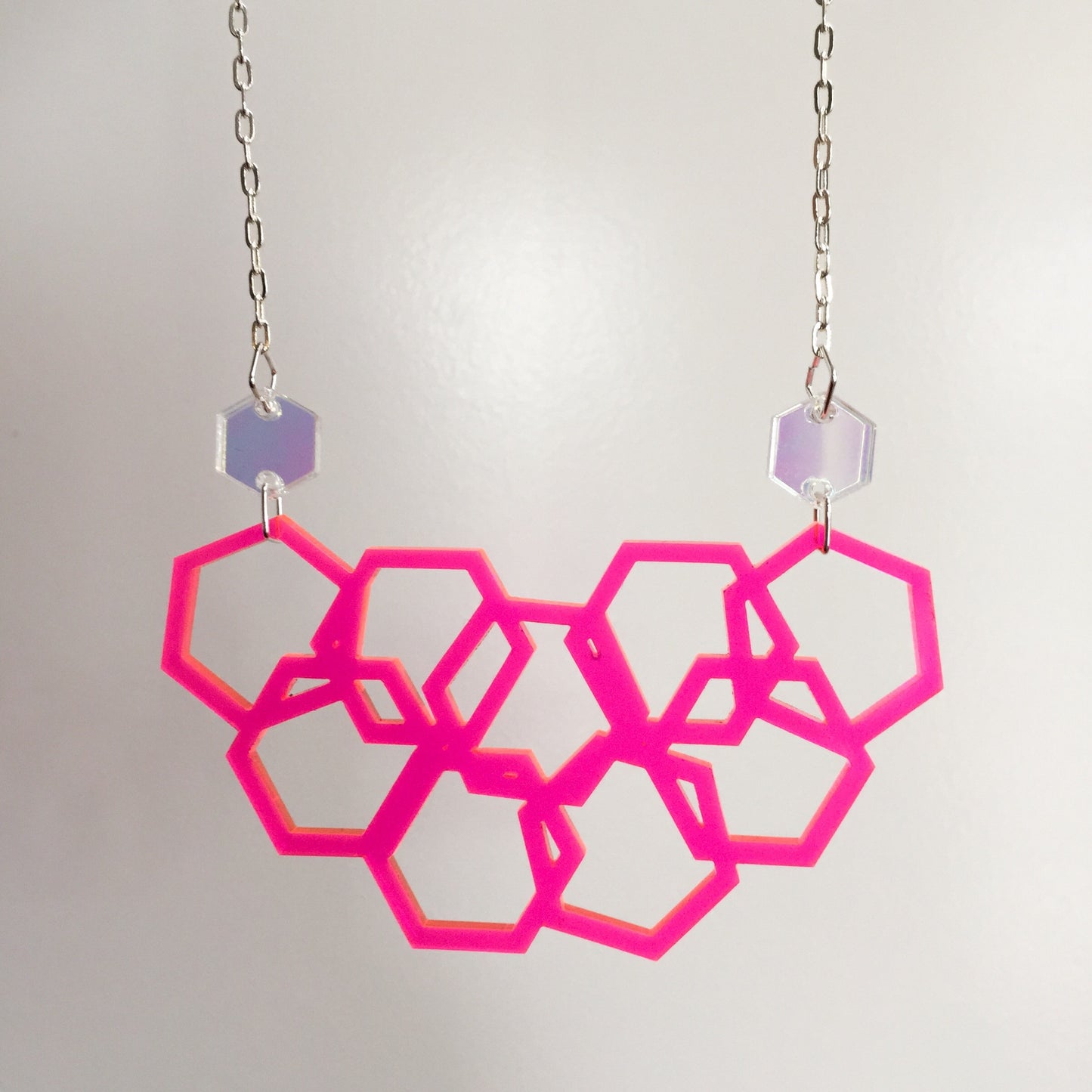 Neon Pink Scattered Hexies Necklace