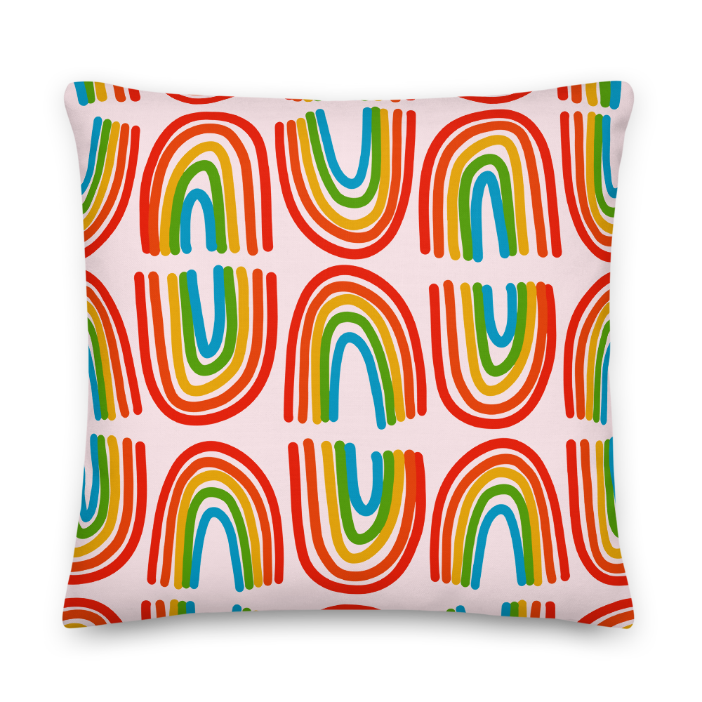 Rainbows in a Row Pillow - Pink