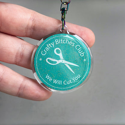 Crafty Bitches Club Keychain in Glittery Teal