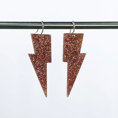 Hanging Lightning Bolt Earrings - Holographic Glitters