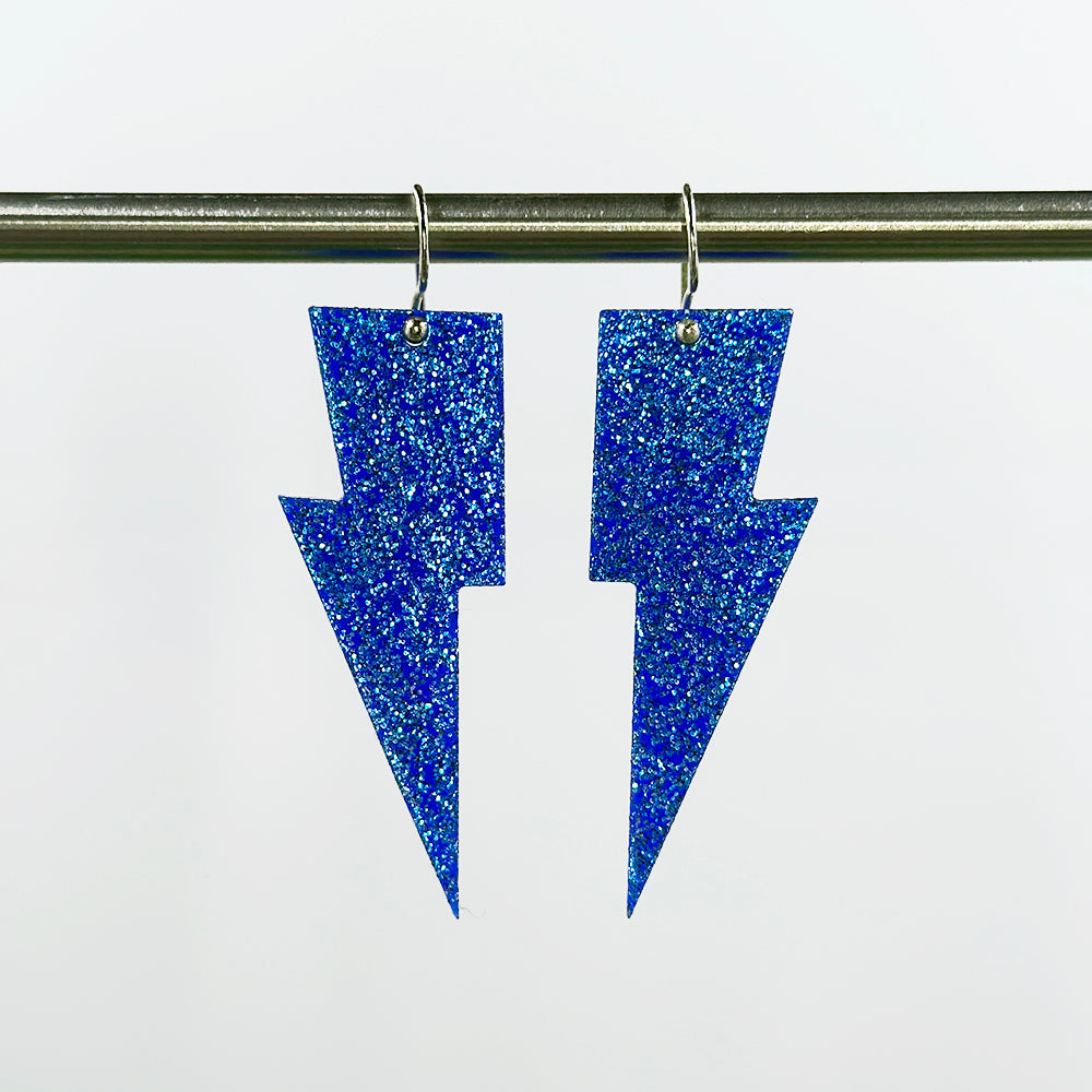 Hanging Lightning Bolt Earrings - Solid & Glitter Colors