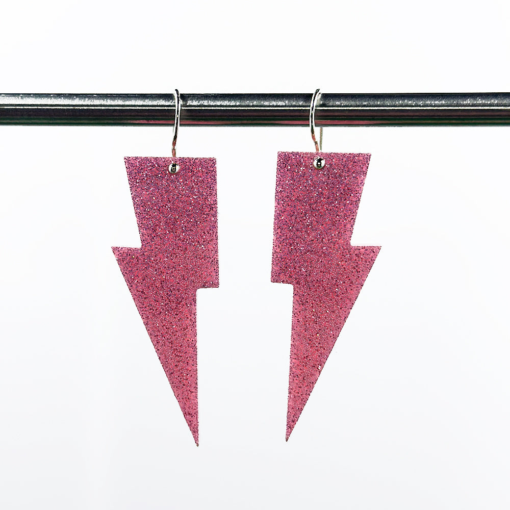 Hanging Lightning Bolt Earrings - Solid & Glitter Colors