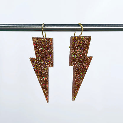 Hanging Lightning Bolt Earrings - Holographic Glitters