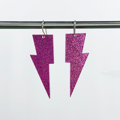 Hanging Lightning Bolt Earrings - Solid & Glitter Colors