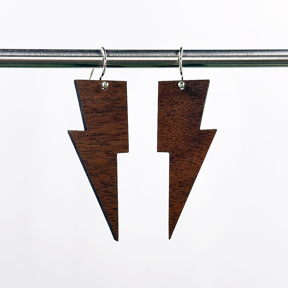 Hanging Lightning Bolt Earrings - Marble and Wood Options