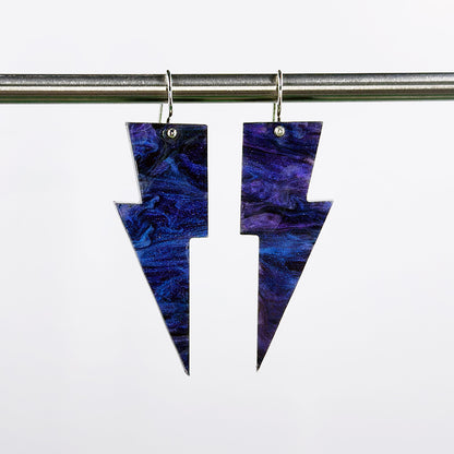 Hanging Lightning Bolt Earrings - Marble and Wood Options