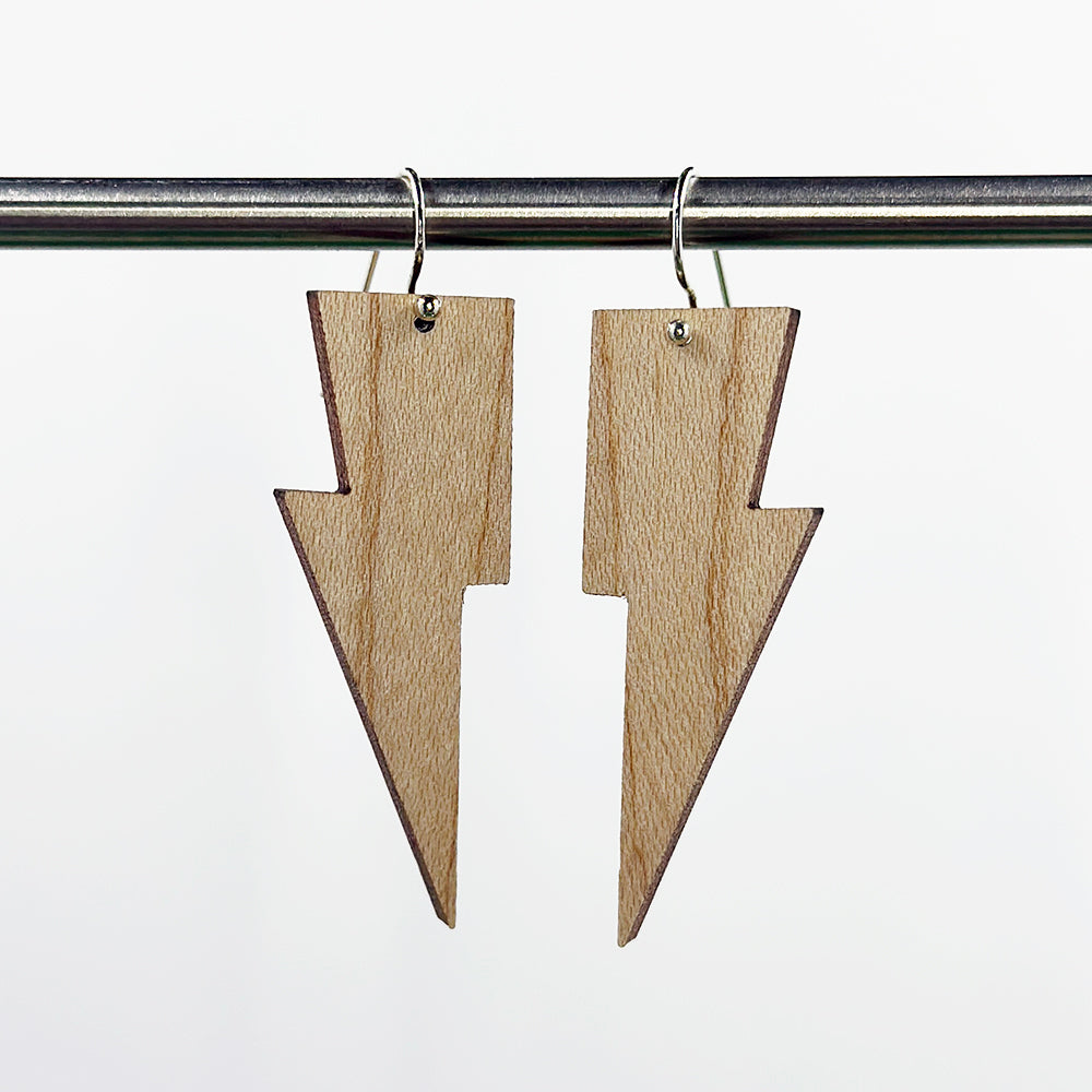 Hanging Lightning Bolt Earrings - Marble and Wood Options