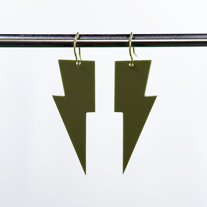 Hanging Lightning Bolt Earrings - Matte Finish Solid Colors