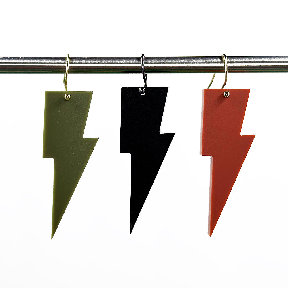 Hanging Lightning Bolt Earrings - Matte Finish Solid Colors