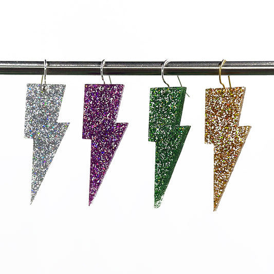 Hanging Lightning Bolt Earrings - Holographic Glitters