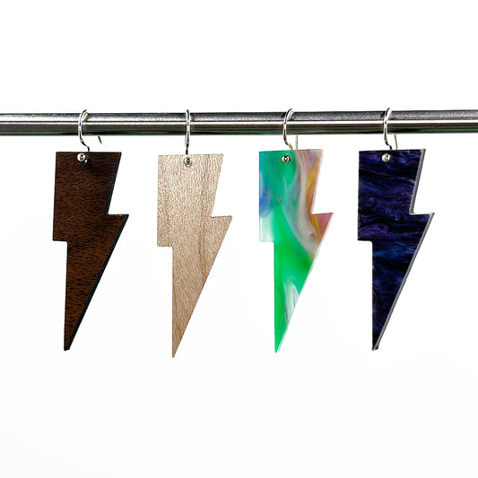 Hanging Lightning Bolt Earrings - Marble and Wood Options