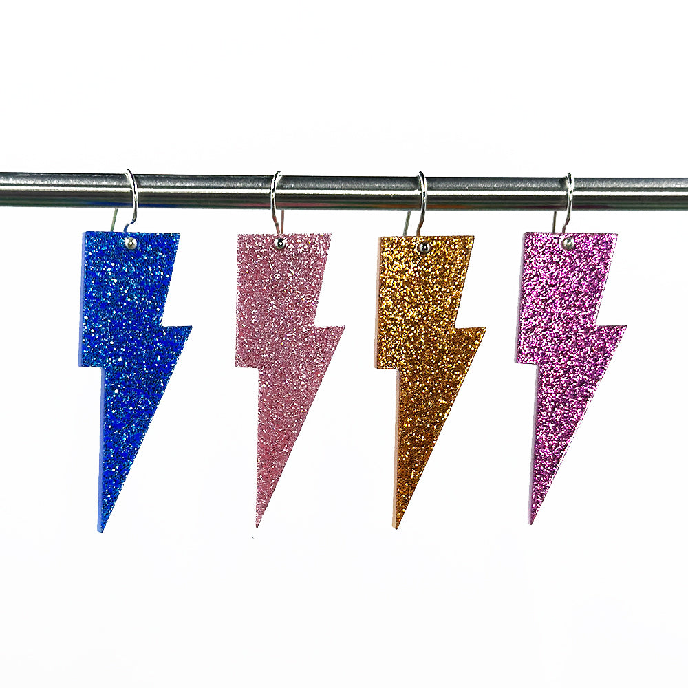 Hanging Lightning Bolt Earrings - Solid & Glitter Colors