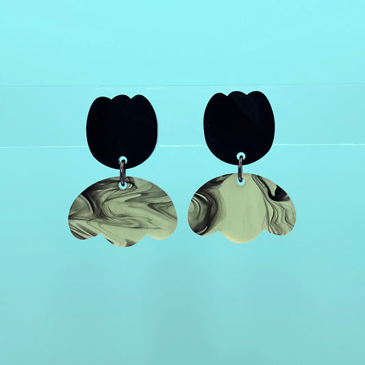 Fancy Tulip Earrings - Black and Smoke