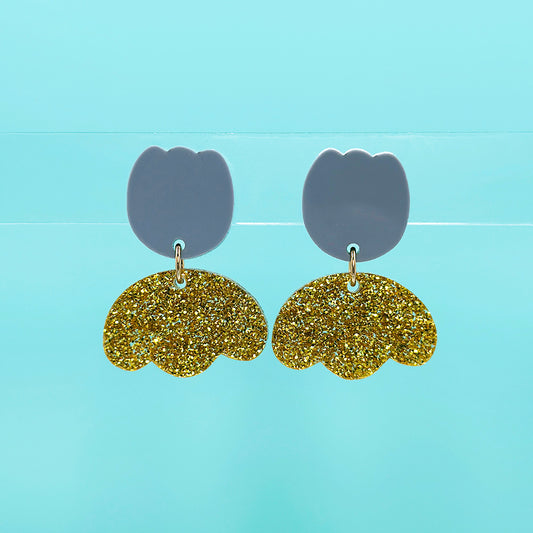 Fancy Tulip Earrings - Grey and Gold Glitter