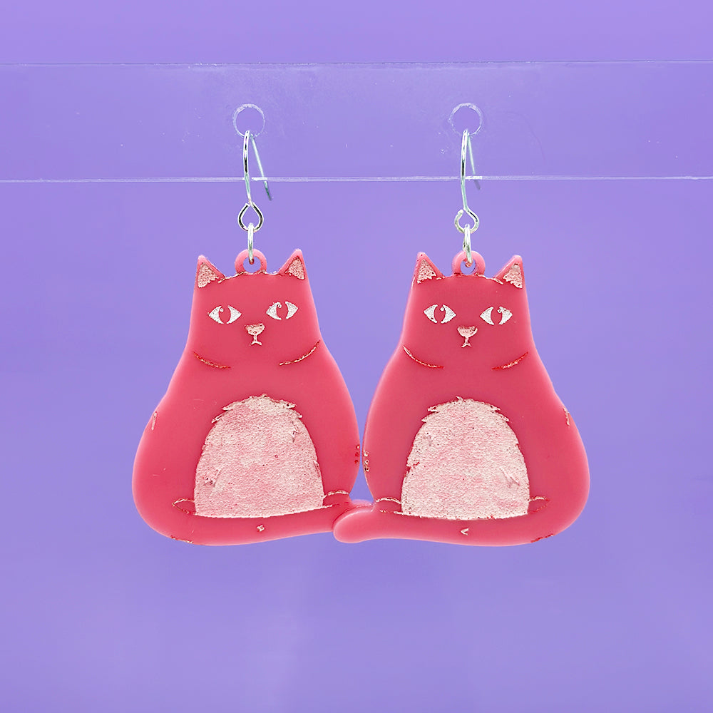 Pink Cat Hanging Earrings