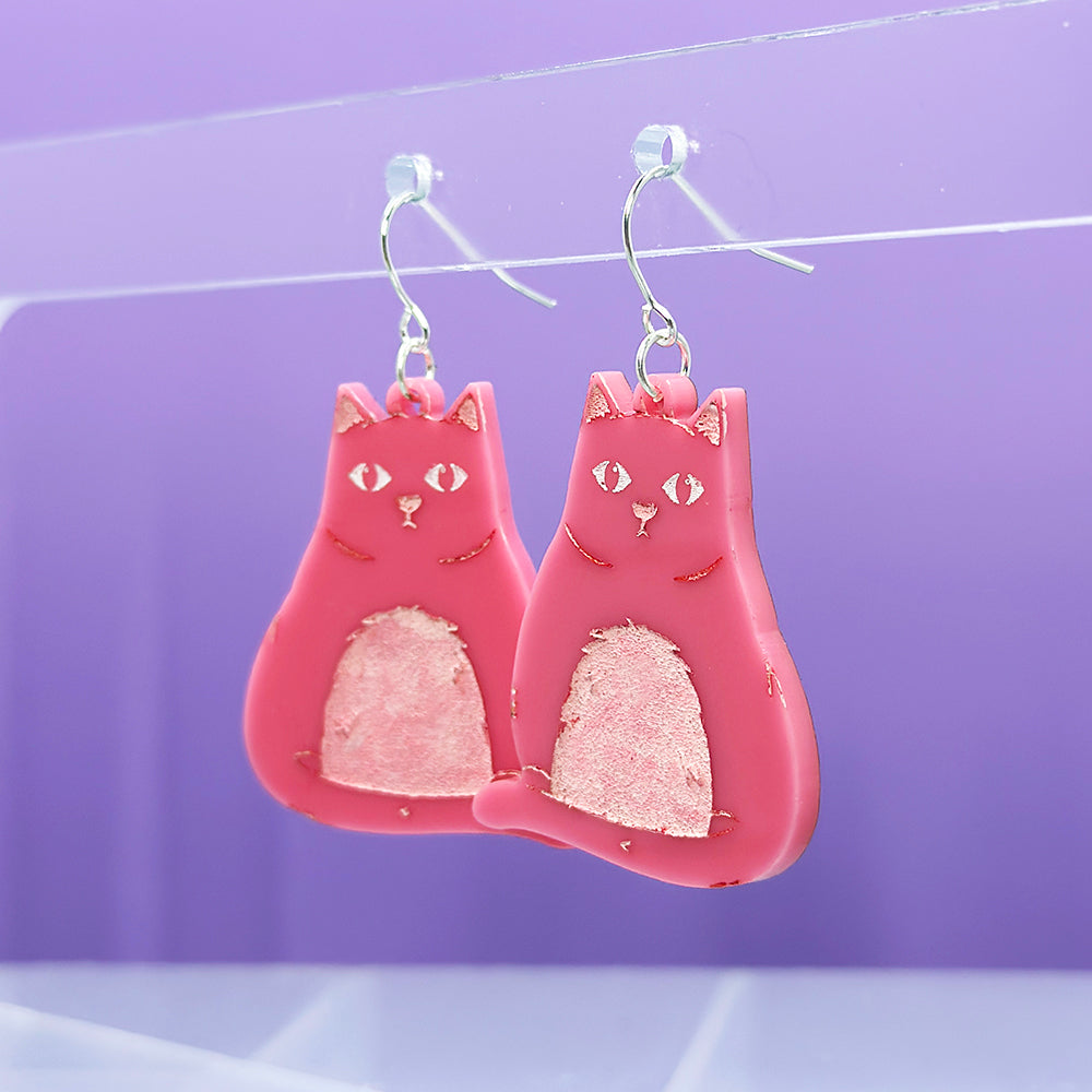 Pink Cat Hanging Earrings