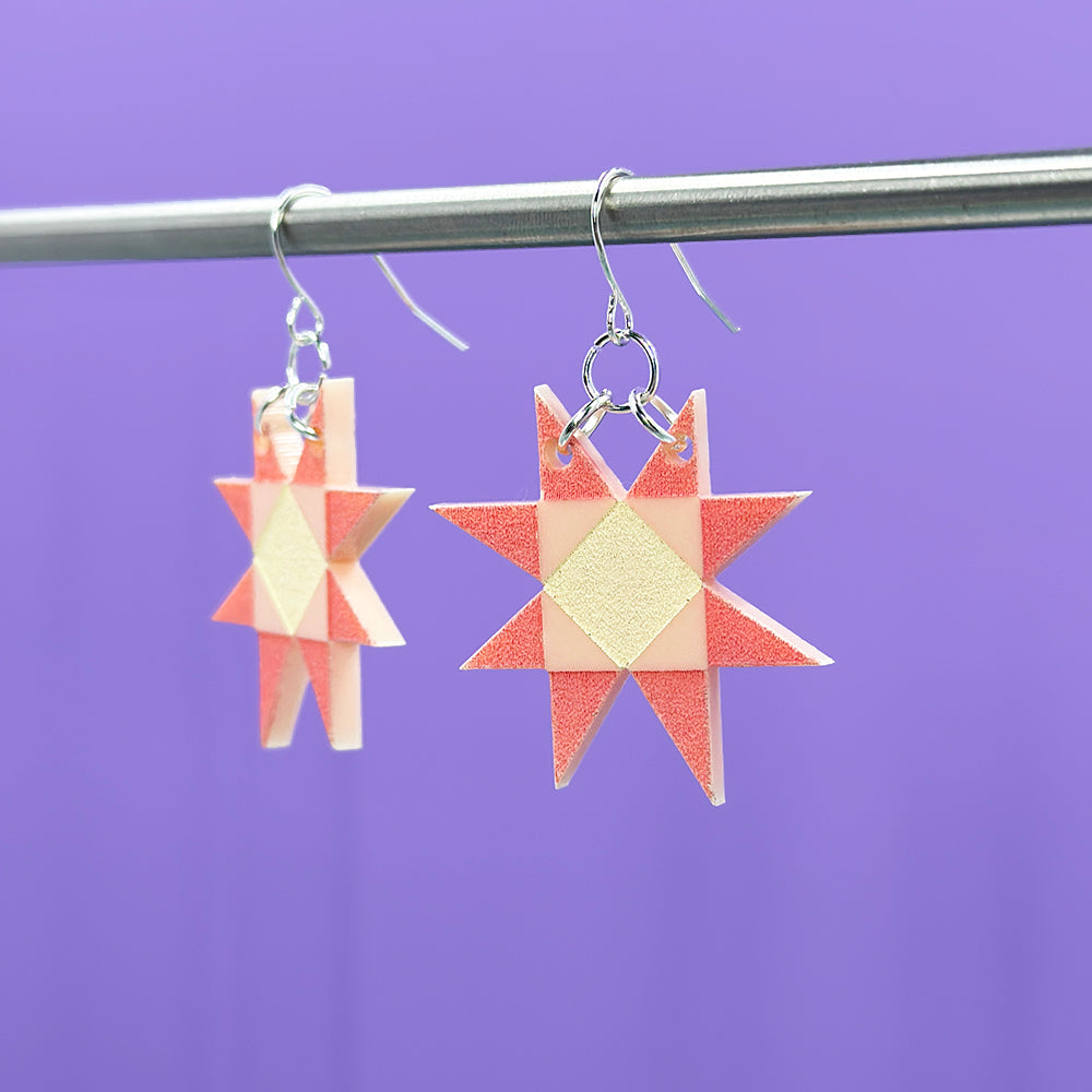 Wonky Star Hanging Earrings - Pinks