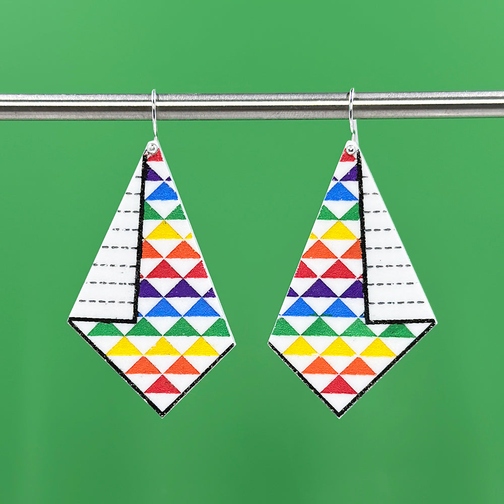 Hanging Quilt Earrings - Rainbow