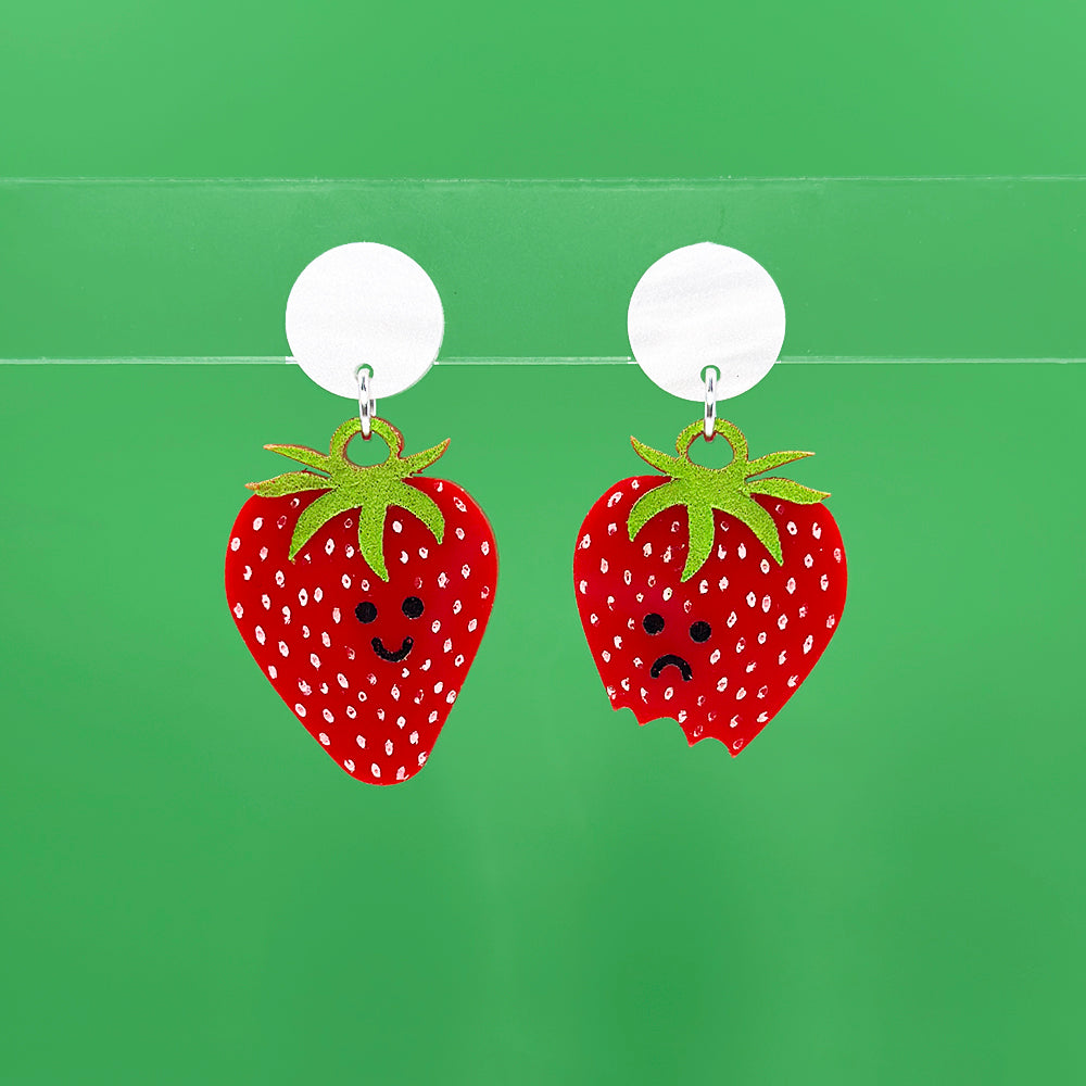 "Strawberries in an Uncomfortable Situation" Hanging Stud Earrings