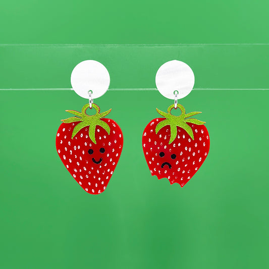 "Strawberries in an Uncomfortable Situation" Hanging Stud Earrings