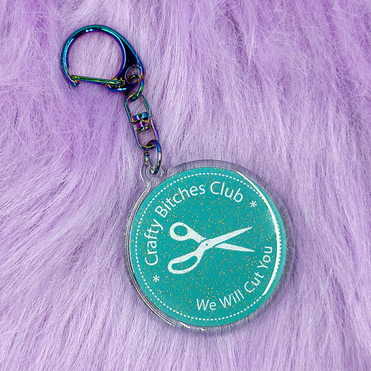 Crafty Bitches Club Keychain in Glittery Teal