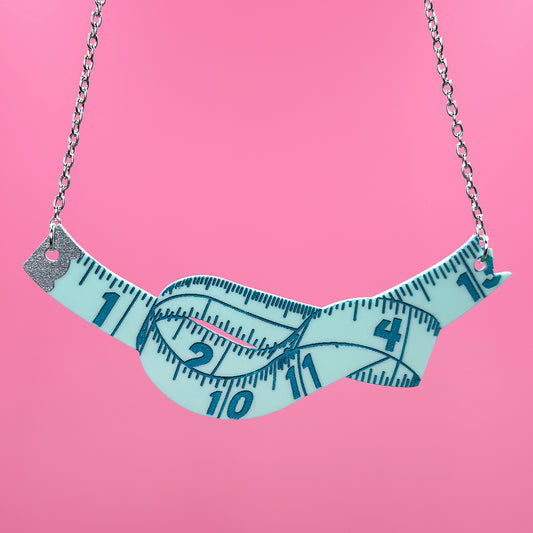 Measuring Tape Necklace - Light Blue