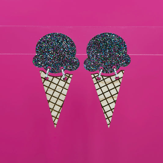 Ice Cream Earrings - Rainbow Glitter