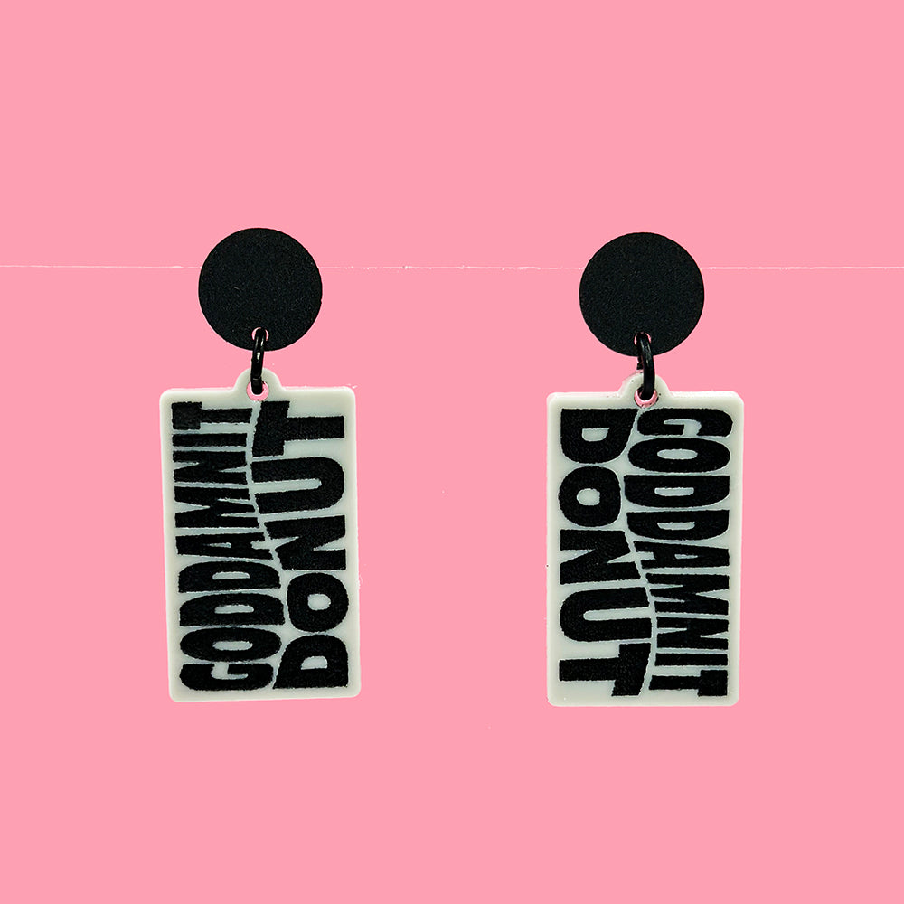 Goddamnit Donut Earrings - Light Grey