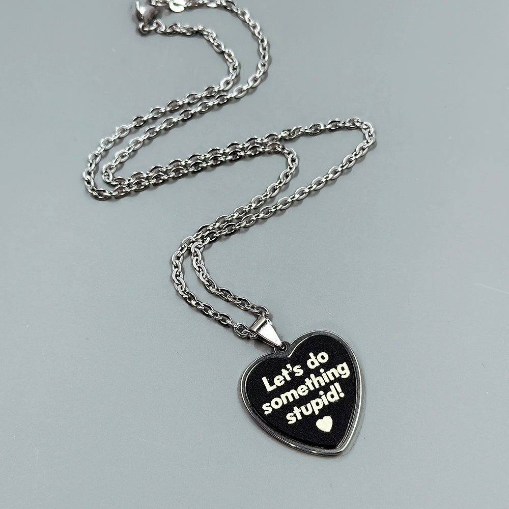 Let's Do Something Stupid - Black - Acrylic and Metal Necklace