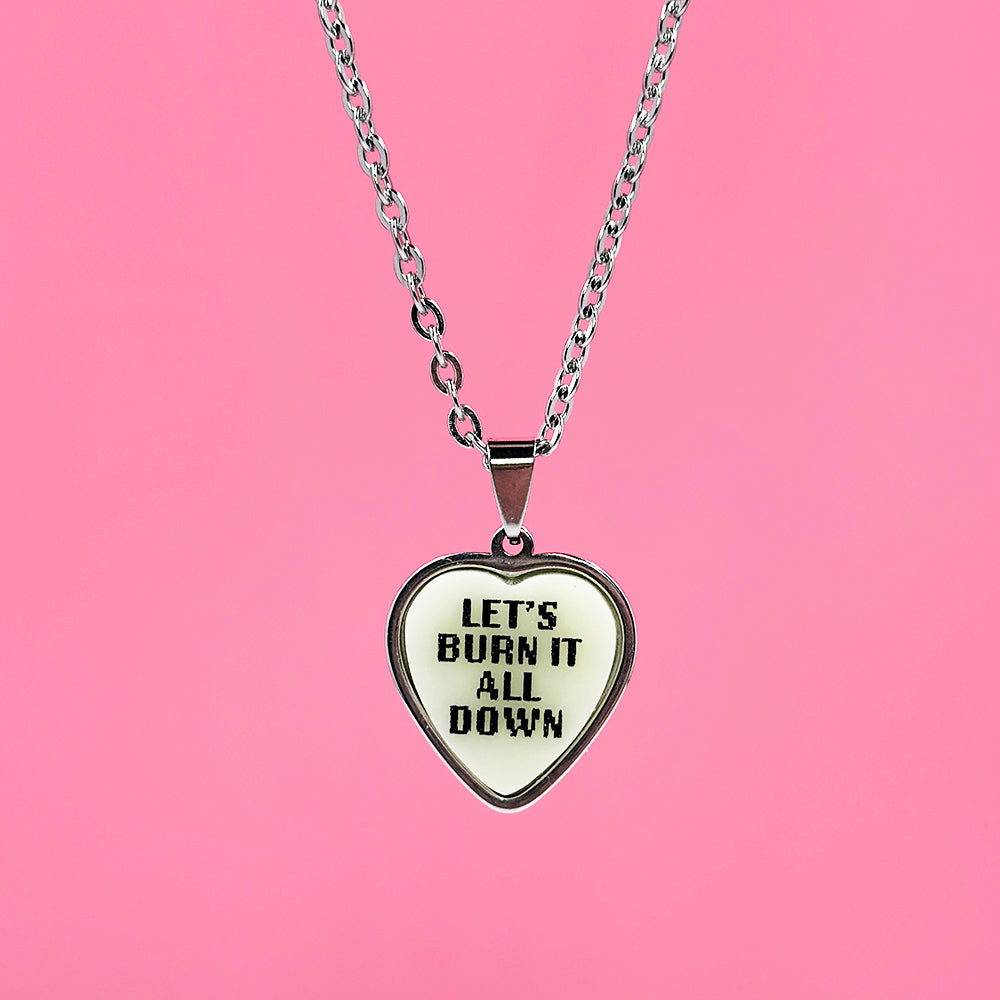 Let's Burn It All Down - Ivory - Acrylic and Metal Necklace