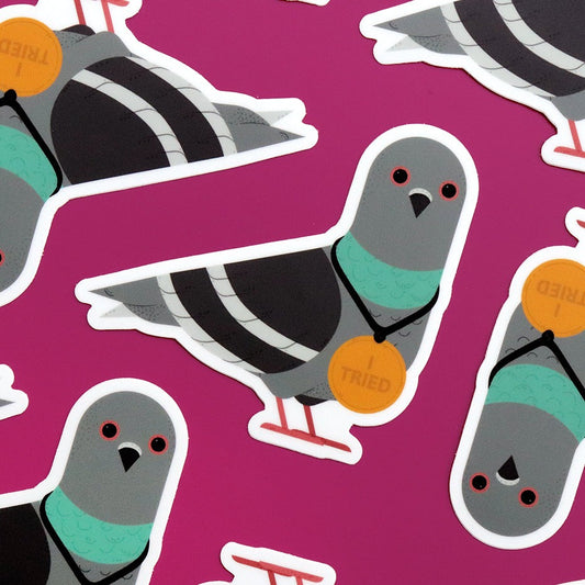 "The Pigeon Who Really Tried" Vinyl Sticker