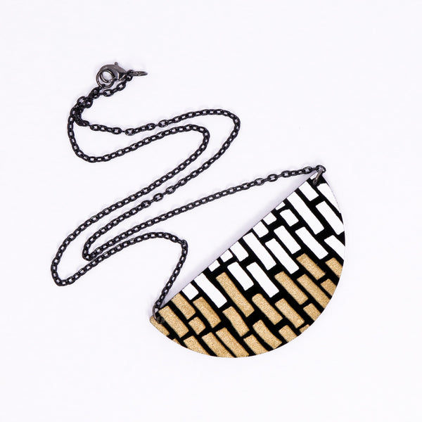 Half Circle Doodle Necklace - White & Gold Stacks
