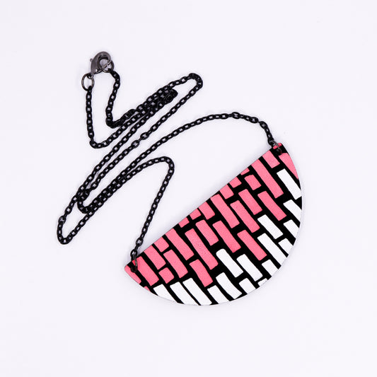 Half Circle Doodle Necklace - Neon Pink & White Stacks