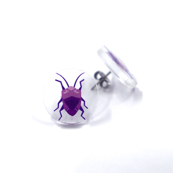 Beetle Stud Earrings in Purple