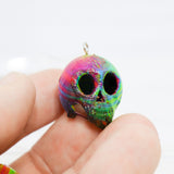 3D Printed Skully Hanging Earrings in Melty Rainbow