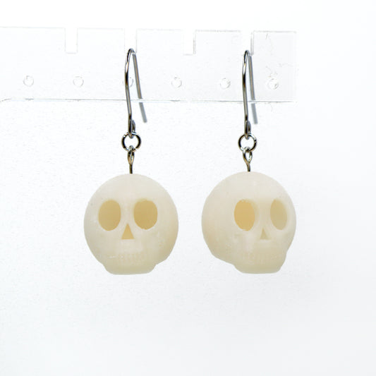 3D Printed Skully Hanging Earrings in Iridescent White