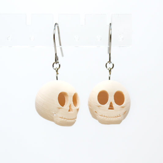 3D Printed Skully Hanging Earrings in Beige