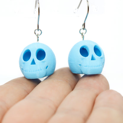 3D Printed Skully Hanging Earrings in Baby Blue