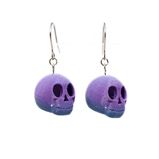 3D Printed Skully Hanging Earrings in Gradient Purple