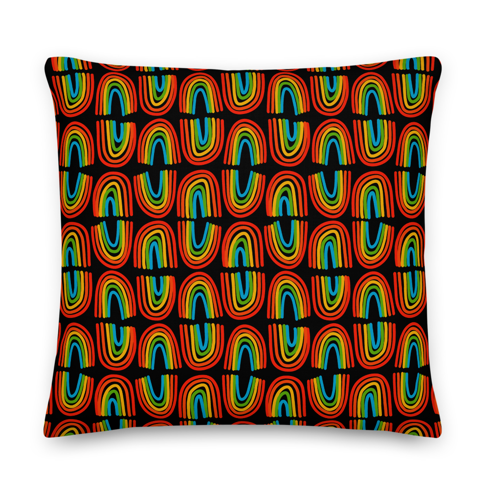 Rainbows in a Row Pillow - Black