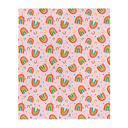 Rainbow Doodles Plush Blanket - Pink