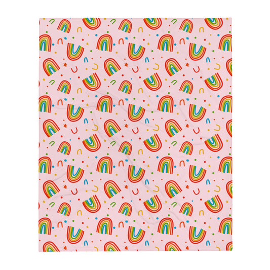 Rainbow Doodles Plush Blanket - Pink