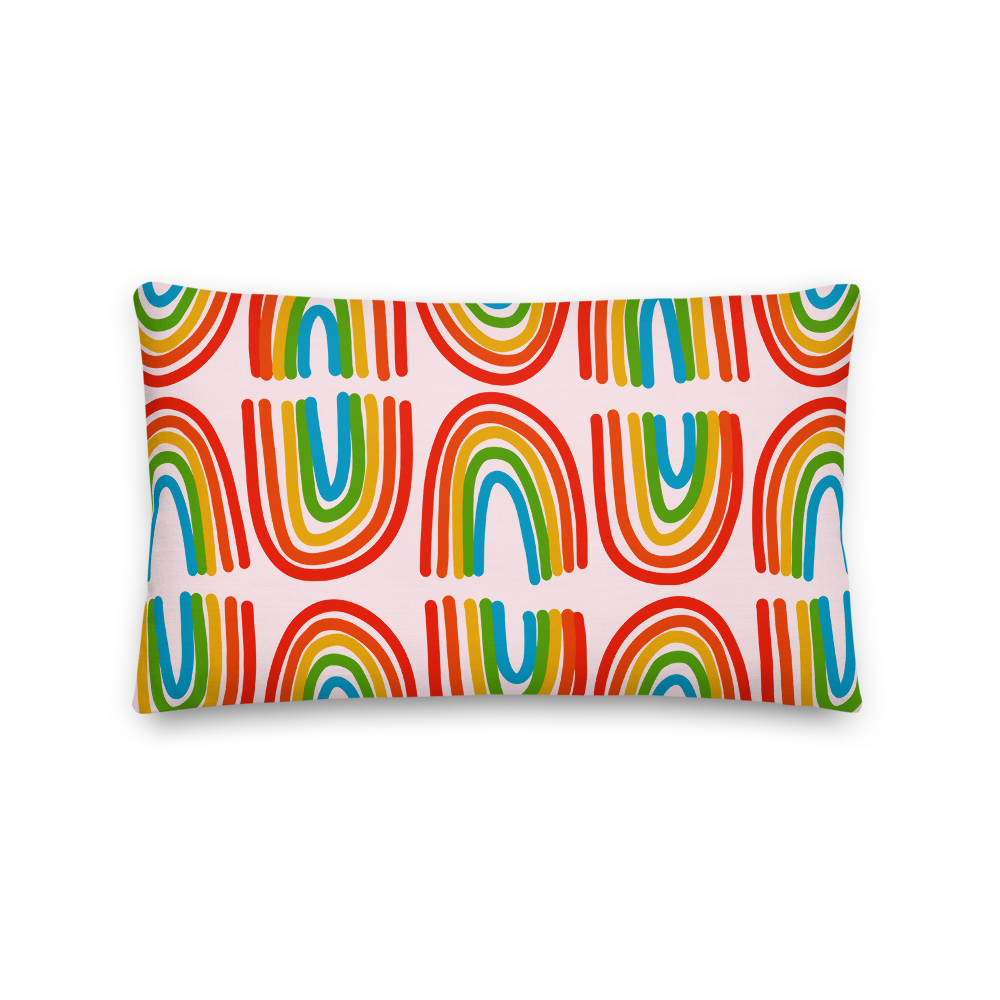 Rainbows in a Row Pillow - Pink